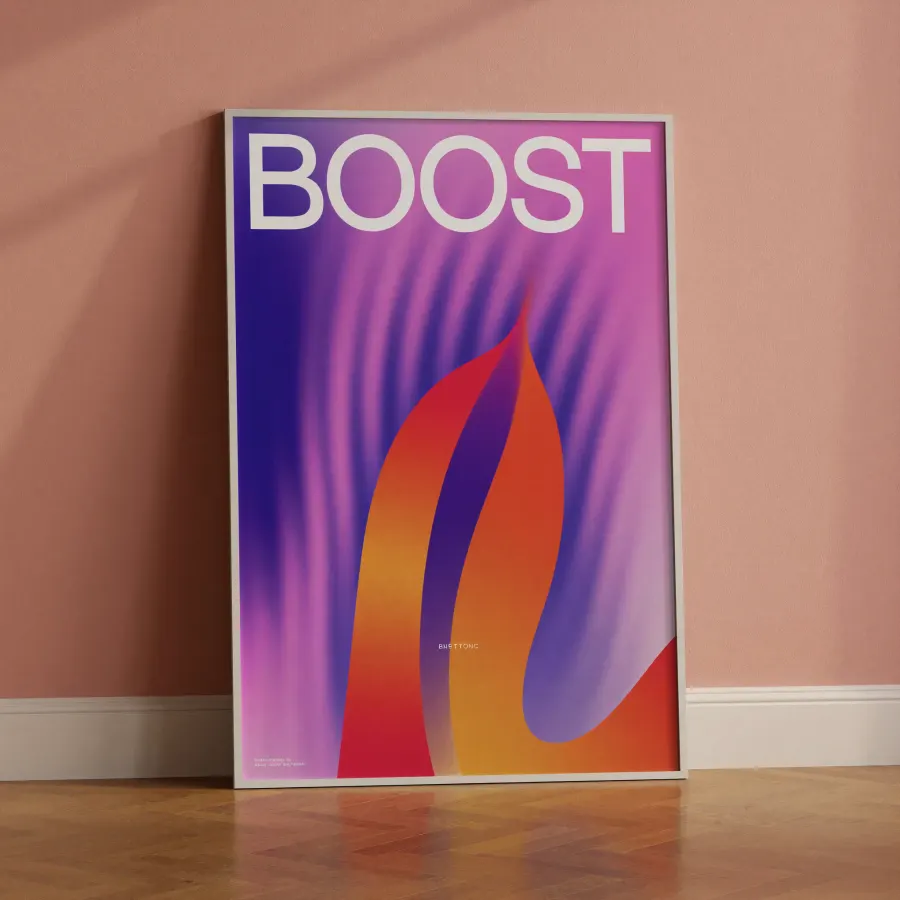 Affiche Boost Your Visibility aux dégradés violets et orangés
