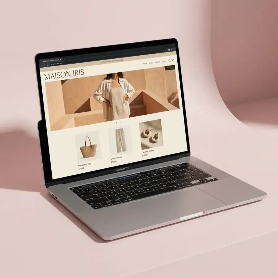 Site e-commerce Maison Iris affiché sur un ordinateur portable